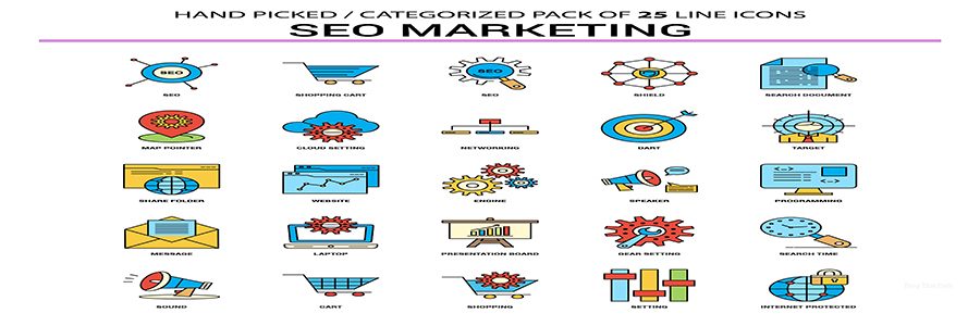 SEO Marketing Flat Line Icon Set - Business Concept Icons Design