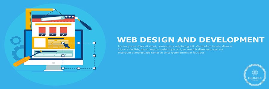 Website Development banner. Computer with constuctor tools. Vector flat illustration