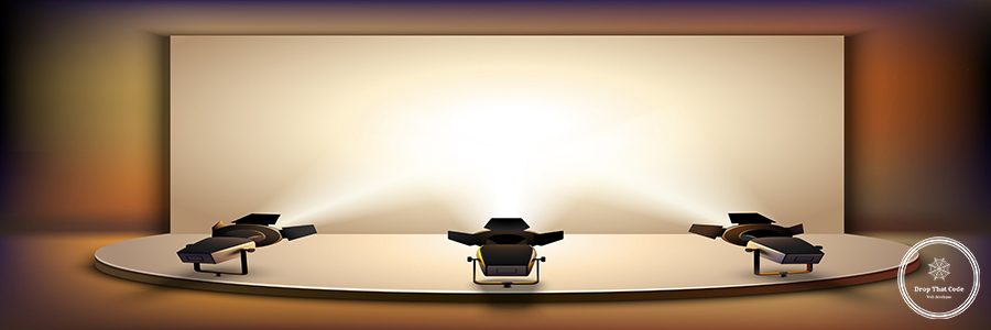 Show studio film scene empty stage interior with spotlights realistic vector illustration