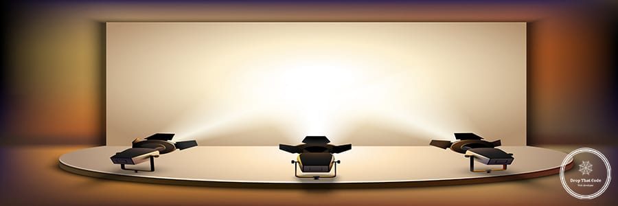Show studio film scene empty stage interior with spotlights realistic vector illustration