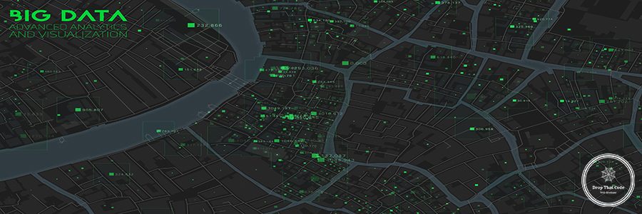 Big data in modern city. Abstract social information sorting visualization. Human connections or urban financial structure analysis. Complex geospatial data. Visual information complexity