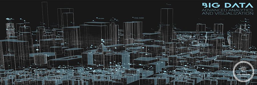 3D Big data in modern city. Abstract social information sorting visualization. Human connections or urban financial structure analysis. Complex geospatial data. Visual information complexity