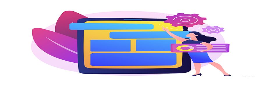 Mobile software optimization, UI, UX development. Smartphone app interface designing. Devops, woman creating application for modern gadget. Vector isolated concept metaphor illustration