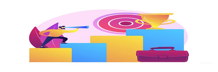 Business goals setting. Company development, increasing income, aiming for leadership. Businessman income boosting determination. Successful entrepreneur. Vector isolated concept metaphor illustration