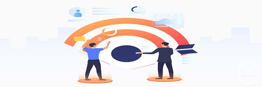 Business people setting company target. Planning, management, strategy concept. Vector illustration can be used for topics like business, finance, targeting