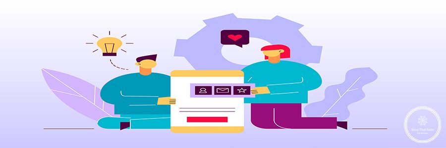 Vector mobile application or website development process with big modern flat line people illustration. Web page banner coding concept with smartphone, cog, app icons, light bulb