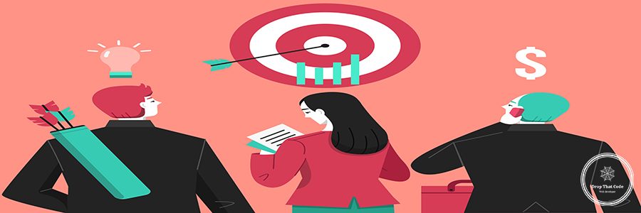Business target vector illustration of businessman with bow and arrows targeting for idea inspiration and money profit achievement. Employee man archer with aim or goals for success at work
