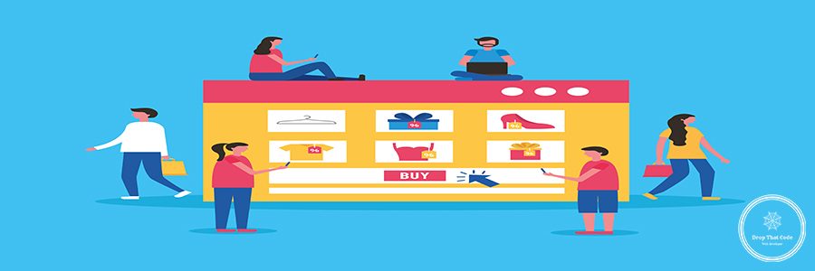 online buying clothe stickers people shop vector illustration