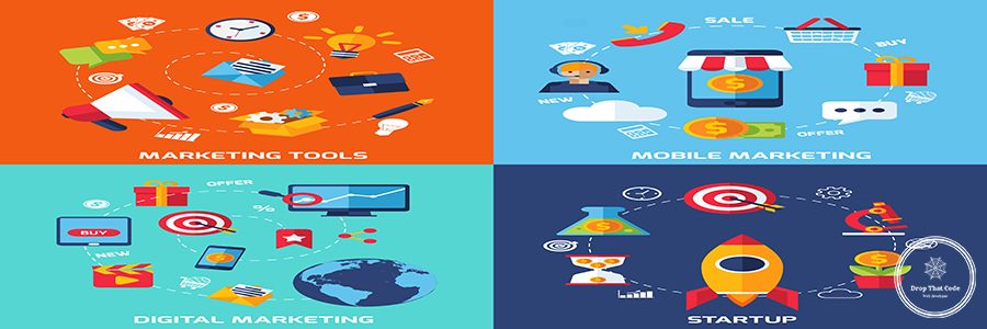 Digital marketing design concept set with startup flat icons isolated vector illustration