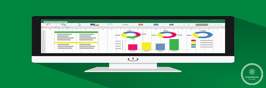 Spreadsheet on Computer screen flat icon. Financial accounting report concept. office things for planning and accounting, analysis, audit, project management, marketing, research vector illustration.