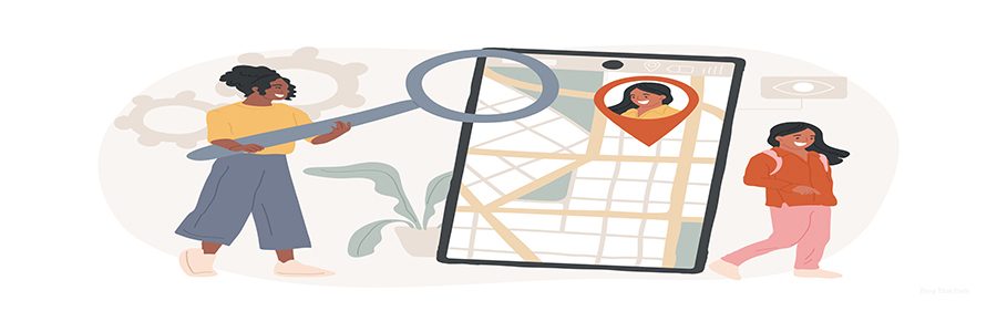 Mobile tracking soft isolated concept vector illustration. Monitoring software, navigation mobile app, gps tracking application, anti-theft soft, kids parental control, spy tool vector concept.