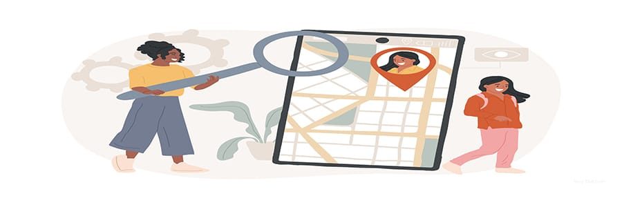 Mobile tracking soft isolated concept vector illustration. Monitoring software, navigation mobile app, gps tracking application, anti-theft soft, kids parental control, spy tool vector concept.