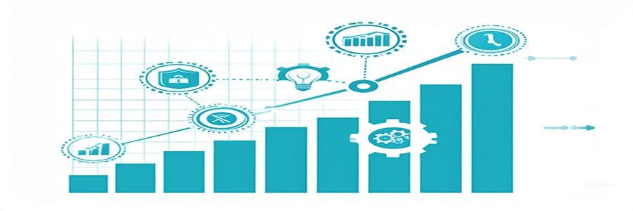 Firefly_A business graph ascending, with digital gears and futuristic tech icons powering the 45497