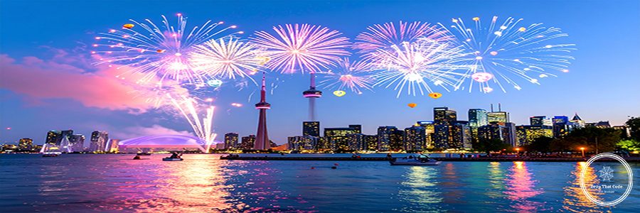 Firefly_Creative explosion of colour, digital icons over Toronto skyline. 353828