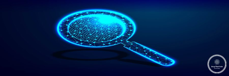 A magnifying glass, Analysis, Search symbol. Business, science, Internet surfing concept. Abstract, digital, wireframe, low poly mesh, Vector Illustration