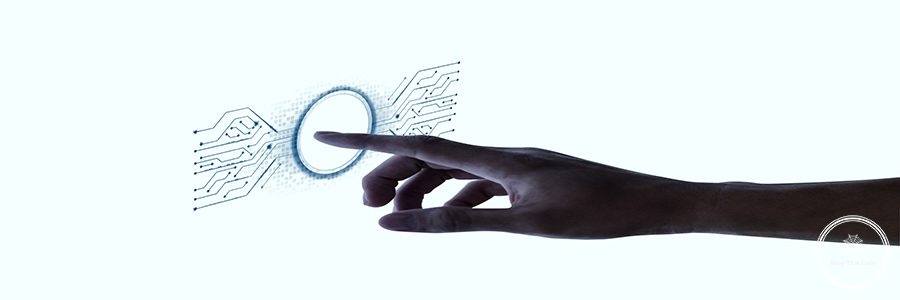 Biometrics fingerprint scan on interactive screen