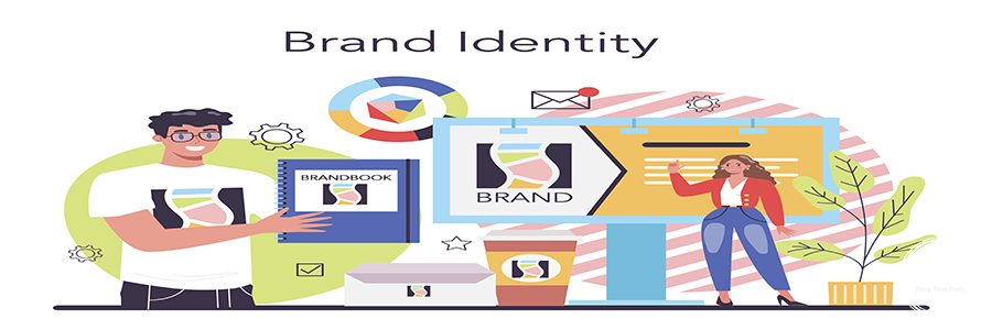 Brand concept. Marketing strategy and unique design of a company or product. Brand recognition and identity building. Isolated flat vector illustration
