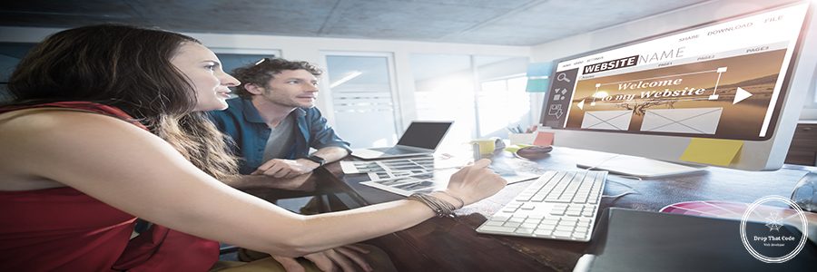 Composite image of build website interface against colleagues using technology