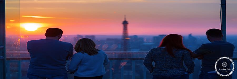 People admiring Paris and Eiffel Tower from Montparnasse Tower a