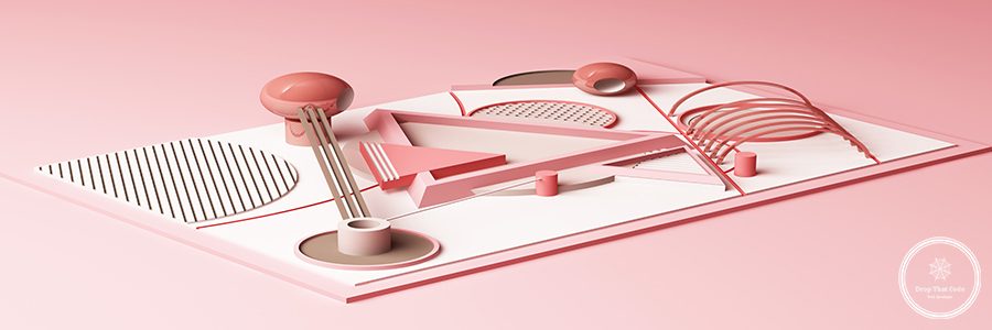 Design with composition of geometric memphis style shapes in pastel pink tone. 3d rendering illustration