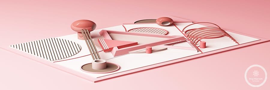 Design with composition of geometric memphis style shapes in pastel pink tone. 3d rendering illustration