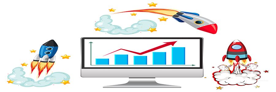 Rockets and graph showing upward growth