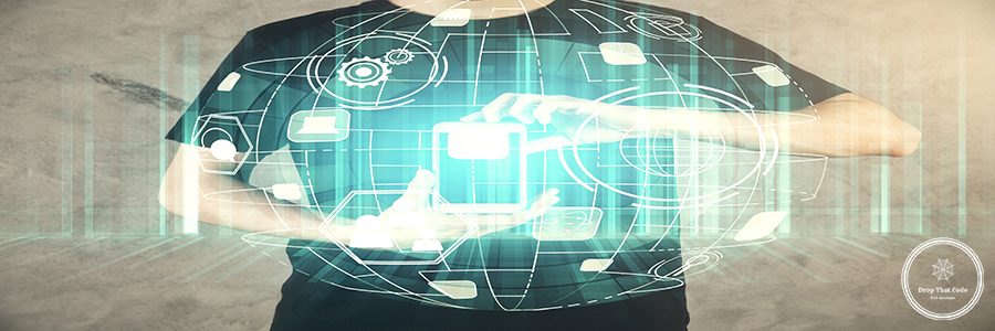 Double exposure of man's hands holding and using a phone and social network theme drawing.