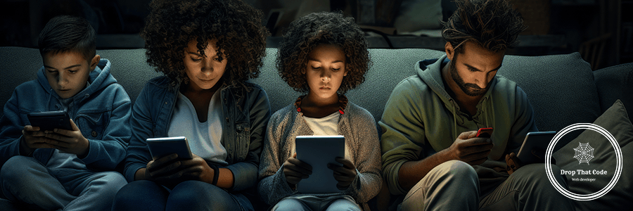 family-are-watching-their-gadgets-while-sitting-sofa-generative-ai