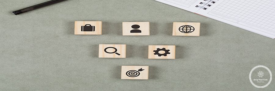 Financial concept with wooden cubes, pen, notebook on grey background flat lay.