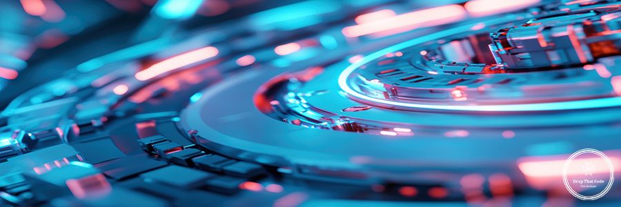 Futuristic blue and red glowing technology abstract digital circuit background.