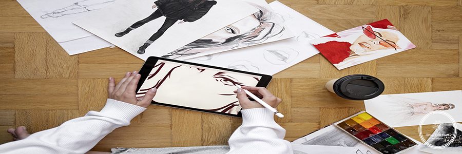 high-angle-illustrator-drawing-ipad