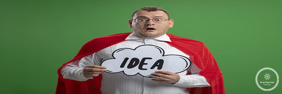 impressed adult slavic superhero man in red cape wearing glasses holding idea bubble looking at camera isolated on green background