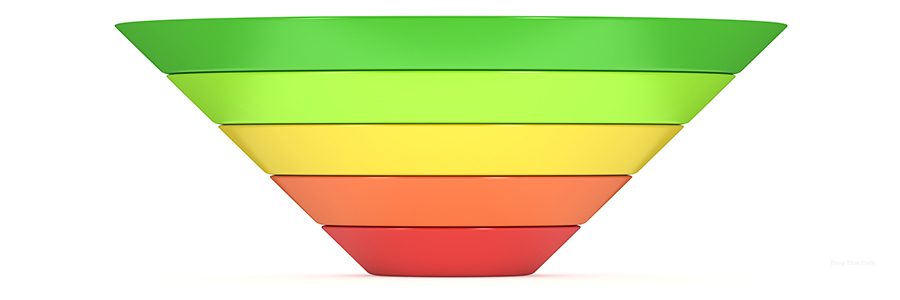 Marketing Funnel Sales Diagram. 3d render isolated on white background. Conversion Funnel Sale Chart. Concept of Funnel and Sales.