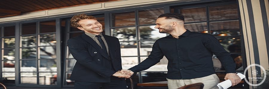 Men shake hands. Enclosure of a business agreement. Understanding between business partners.