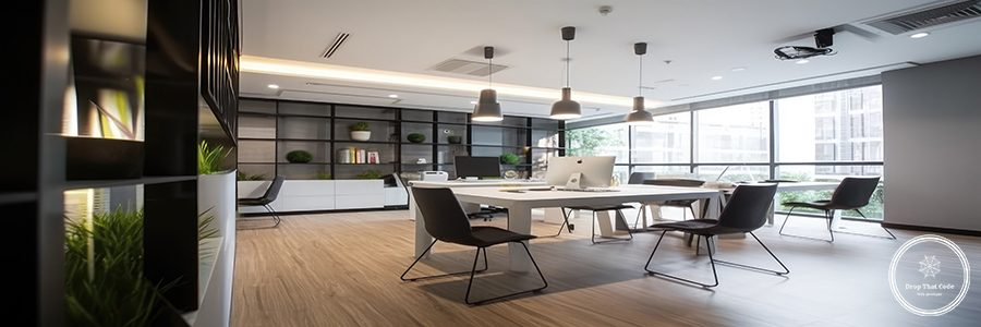 Modern office interior design workspace architecture corporate. Generative AI AIG18.