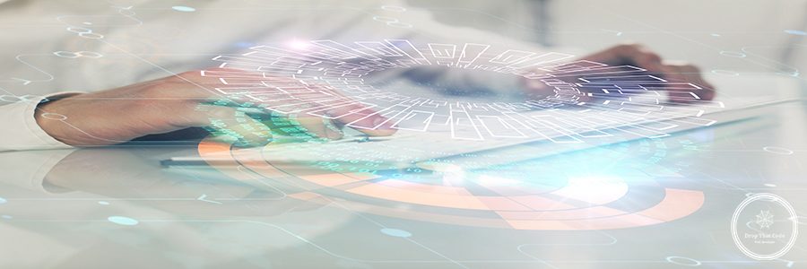 Multi exposure of tech drawings with man working on computer background. Concept of innovation.