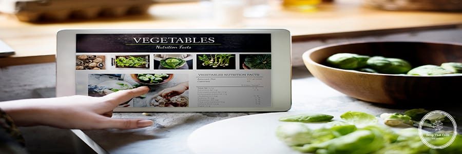 Nutrition facts of fresh vegetable on digital tablet