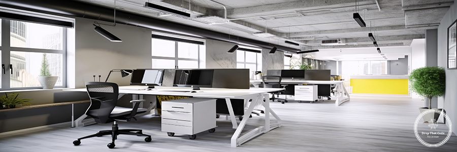 Office interior design trendy architecture workspace commercial modern. Generative AI AIG18.
