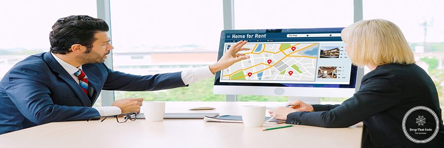 Online real estate rental search snugly on computer. House home or apartment rental website online.
