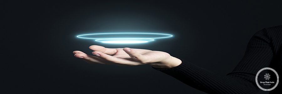 Open palm hand gesture presenting tech hologram