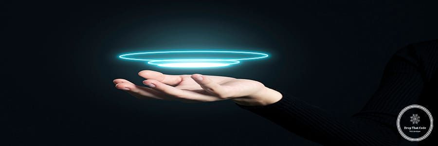 Open palm hand gesture presenting tech hologram