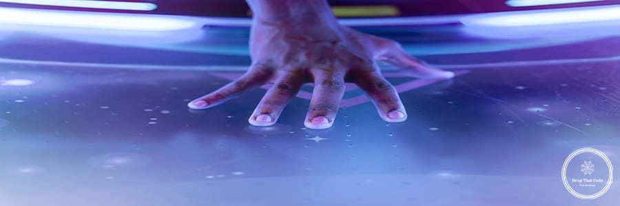 Performer’s hand touching concert stage closeup