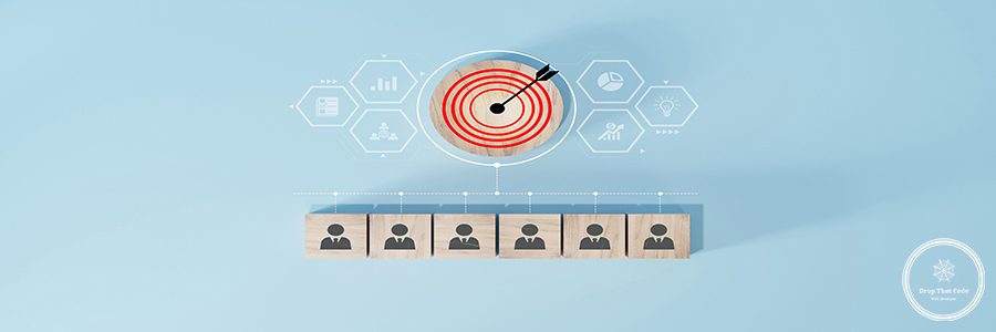 Red dartboard and black arrow connection linkage with human icon for customer focus target group and customer relation management concept.