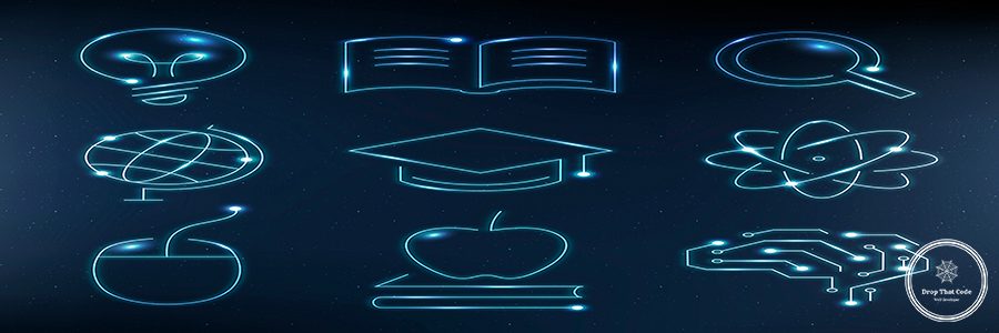 Education technology blue icons vector digital and science graphic set