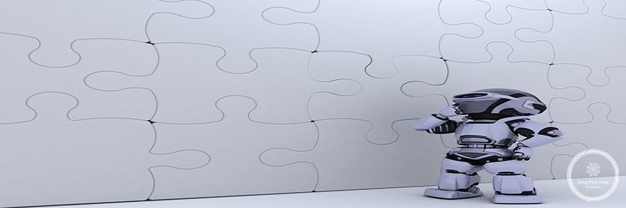 3D render of a Robot with jigsaw puzzle business metaphor