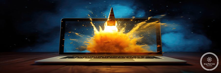 Rocket coming out of laptop screen. beautiful Generative AI AIG32