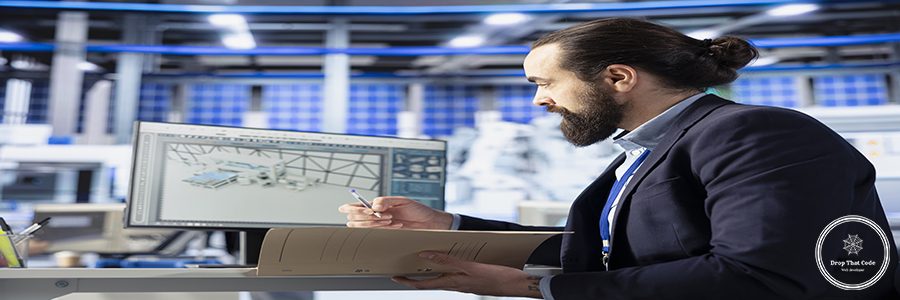 Inspectors in photovoltaics factory reviewing performance of solar panels assembly lines, reading paperwork. Supervisor inspecting solar plant machinery, looking over documentation files