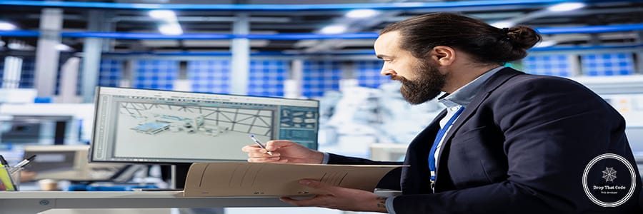 Inspectors in photovoltaics factory reviewing performance of solar panels assembly lines, reading paperwork. Supervisor inspecting solar plant machinery, looking over documentation files