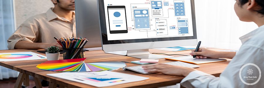UX UI design process for brisk mobile application and website . Creative prototype of wireframe for professional app developer .