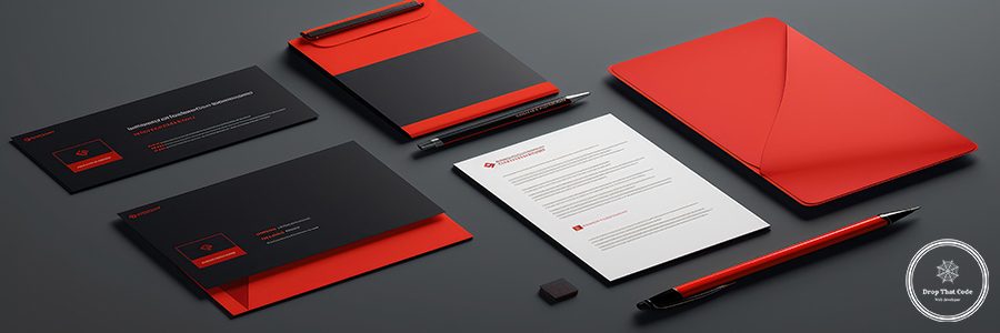 design red letterhead illustration geometric shapes, sleek minimalist, layout contemporary design red letterhead